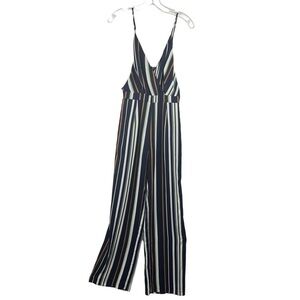 New-shop17 Vertical Striped Tie Back, Wide Leg, Strappy Jump Suit SM